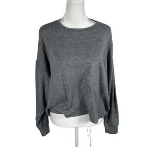 Lucky Brand Cropped Metallic Gray Top Long Sleeve Small Lounge Casual Classic